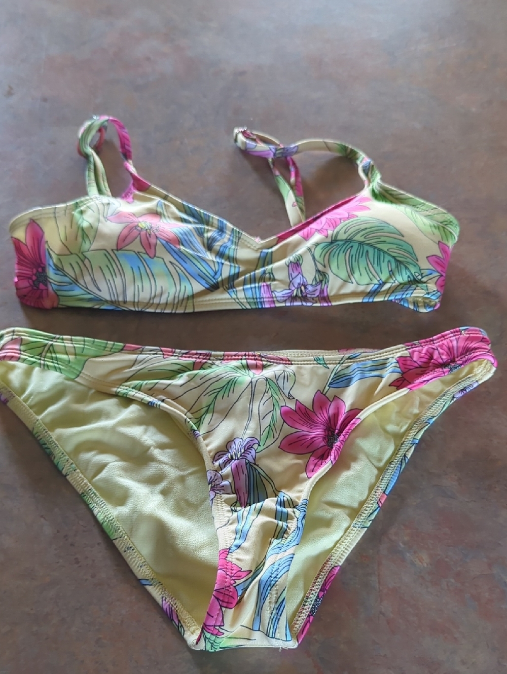 Hurley Floral Bikini Set in Yellow, Pink, Green